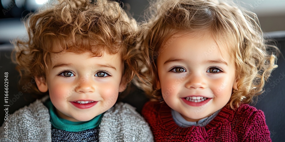 young happy children having fun sitting on couch both in full focus. sharpened photo young happy children having fun sitting on couch both in full focus. sharpened photo