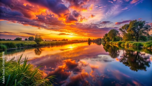 Serene Sunset River: Golden Hour Landscape Photography