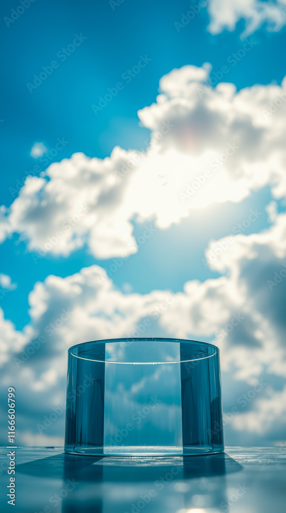 Obraz premium glass cylinder reflecting a sunny sky