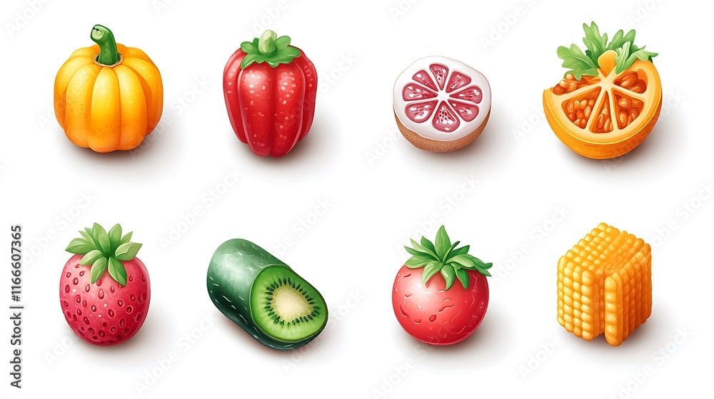 Vibrant fruit variety digital art colorful display freshness close-up Vibrant fruit variety digital art colorful display freshness close-up
