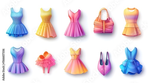 Fashion dresses collection display room graphic design modern colorful photo