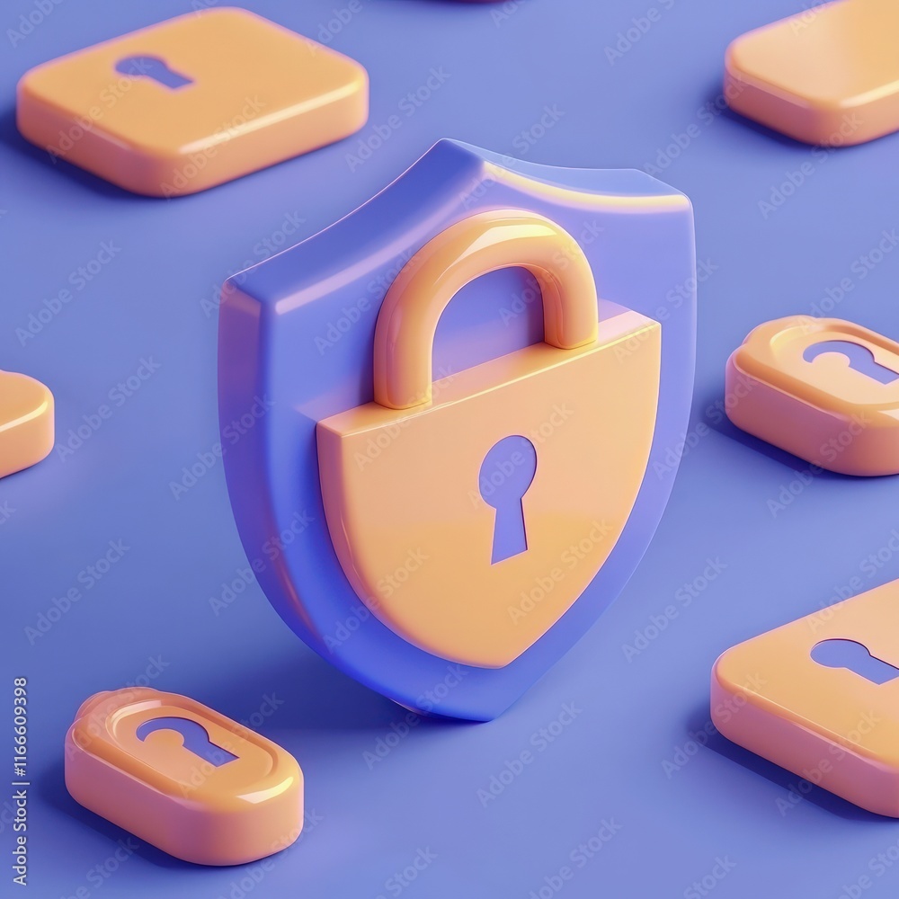 academic illustrations diagram concept. A colorful 3D lock and shield design symbolizing security and protection. academic illustrations diagram concept. A colorful 3D lock and shield design symbolizing security and protection.