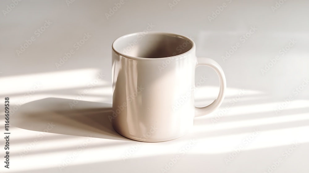 Mockup of Classic White Ceramic Coffee Mug in Minimalist Setting with Neutral Background
