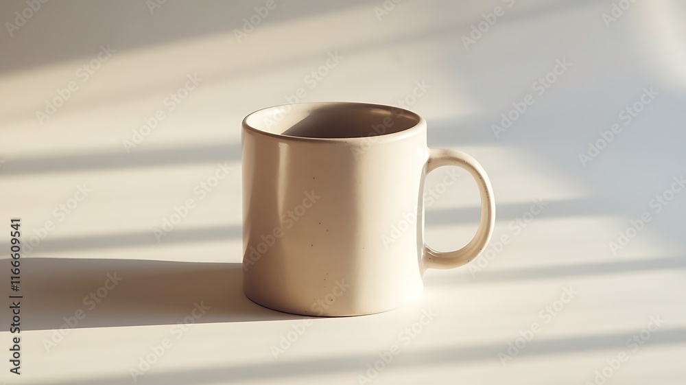 Mockup of Classic White Ceramic Coffee Mug in Minimalist Setting with Neutral Background Mockup of Classic White Ceramic Coffee Mug in Minimalist Setting with Neutral Background