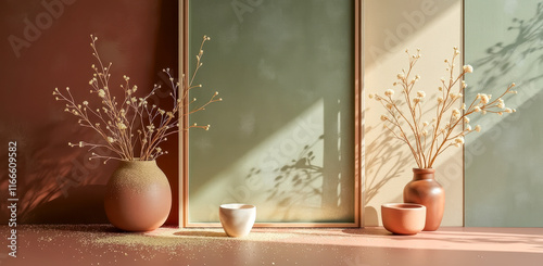 dried plants earthen vases