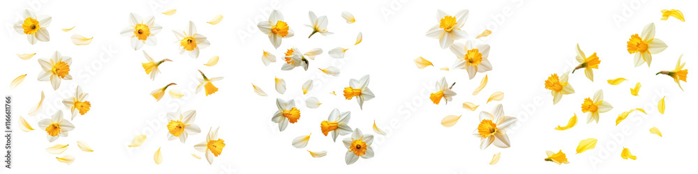 Fototapeta premium PNG Flowers and petals floating, isolated element set, transparent background