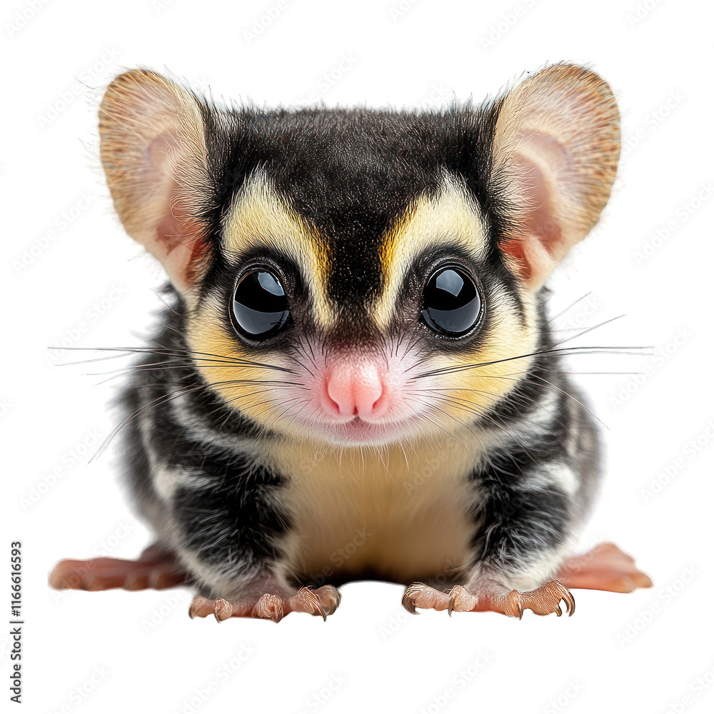 Fototapeta premium A cute, cartoon-like sugar glider with large eyes and soft fur.