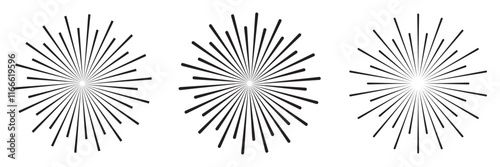 Retro Sun burst shapes. Vintage starburst logo, labels, badges. Sunburst minimal logo frames. Vector firework design elements isolated.