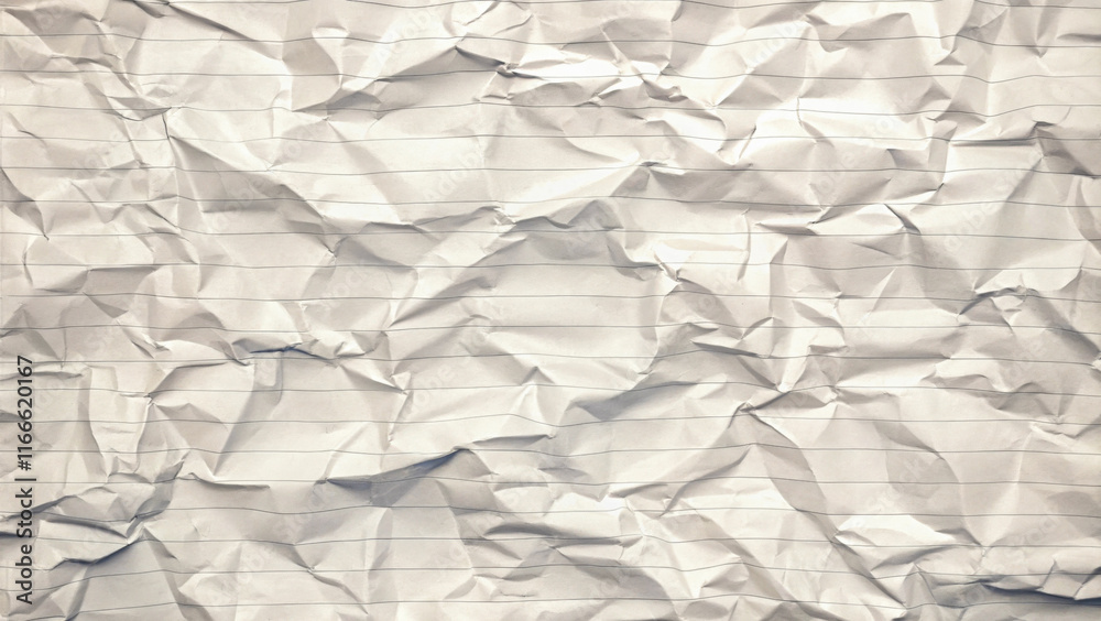 Fototapeta premium Crumpled lined paper texture, abstract background design with soft wrinkles, ideal for school, stationery, or creative projects, minimalist and vintage style