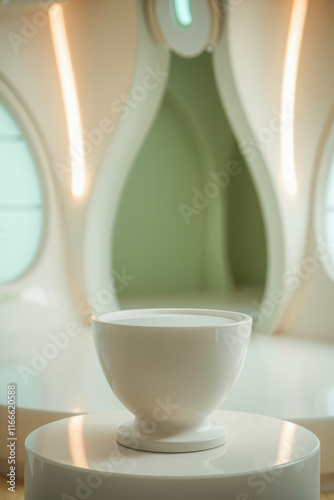 smooth white bowl on a round pedestal a modern setting