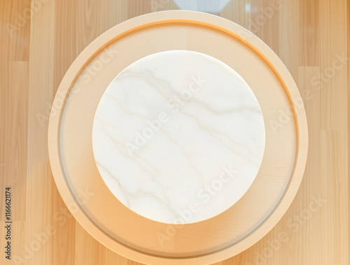 round marble surface on wooden tray