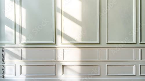 Wallpaper Mural Muted pastel wainscoted wall with soft shadows creating serene atmosphere. elegant design enhances any interior space, adding touch of sophistication and calm Torontodigital.ca