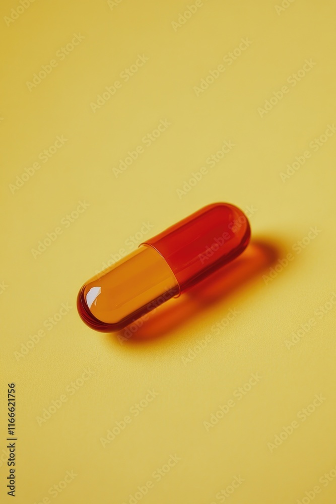 Yellow Pill on Red and Yellow Surface Yellow Pill on Red and Yellow Surface