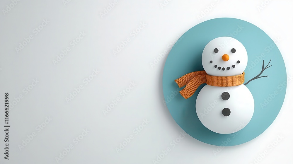 Minimalist snowman icon with circular shapes on a bright white background, symbolizing winter festivities Minimalist snowman icon with circular shapes on a bright white background, symbolizing winter festivities