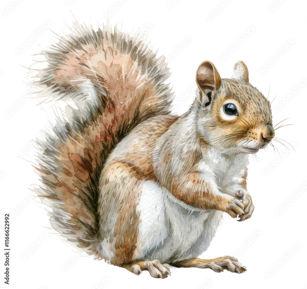 Fototapeta premium PNG Detailed watercolor squirrel illustration