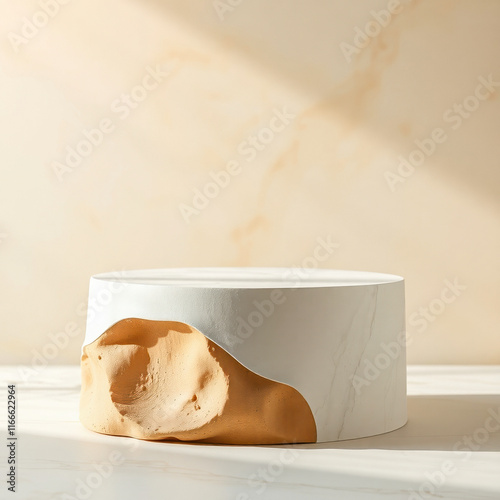 cylindrical pedestal with an irregular beige base