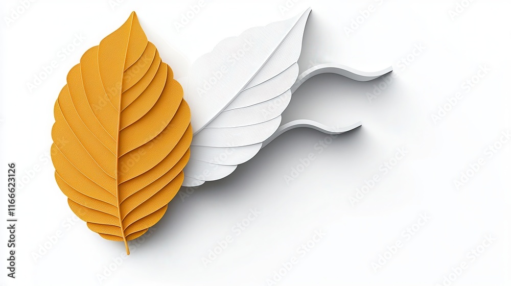 Obraz premium Minimalist autumn leaf icon with curved edges on a bright white background