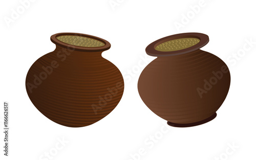Traditional clay pots with textured surfaces for rural home decor or cultural art displays