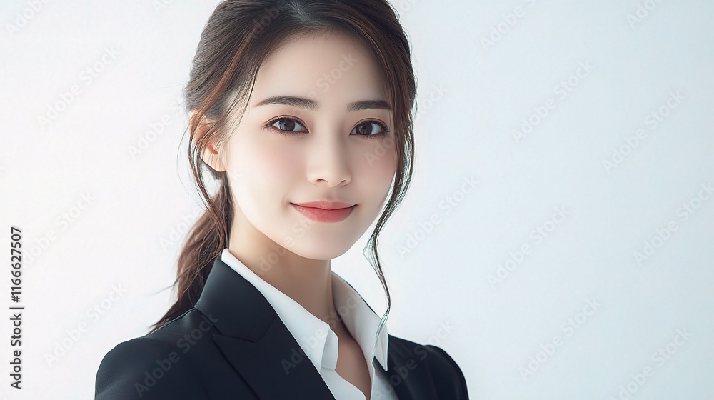 Professional Woman in Business Attire Smiling with Confidence Professional Woman in Business Attire Smiling with Confidence