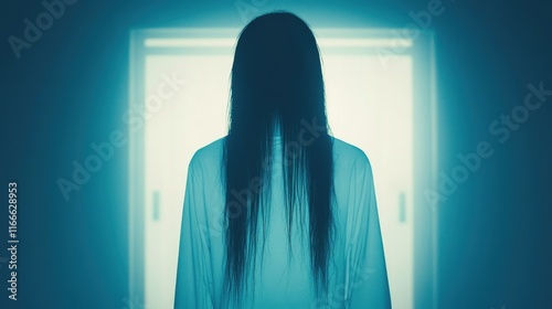 Haunting Figure in a Mysterious Blue Room photo