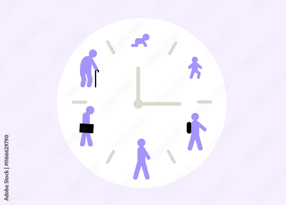 Generation age clock people life cycle illustration Generation age clock people life cycle illustration
