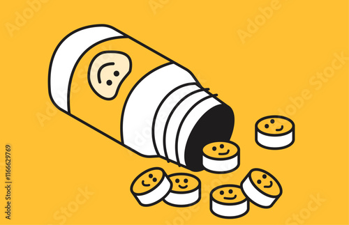 Happy pills for better mental well being illustration