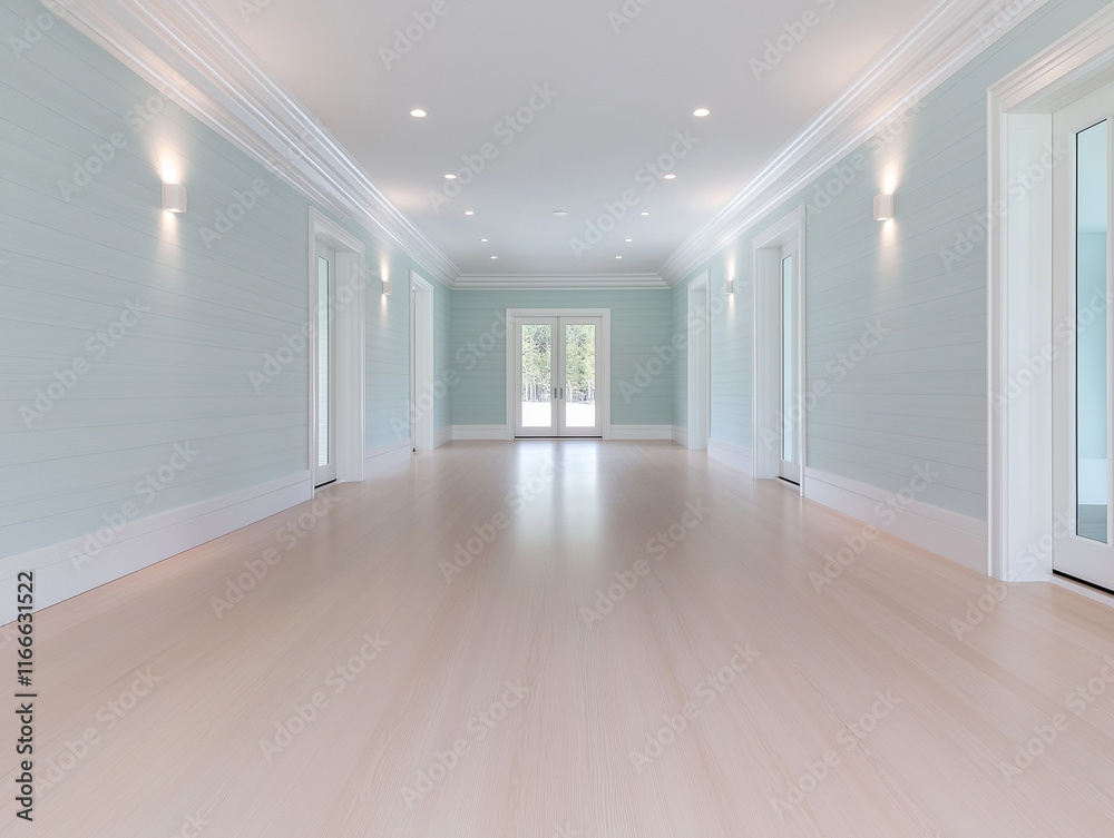 Fototapeta premium Serene Hallway Decorated with Mint Green Linen Wallpaper