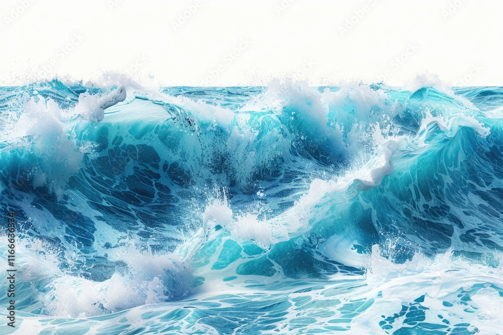 Beautiful sea waves with foam of blue and turquoise color isolated on white background Beautiful sea waves with foam of blue and turquoise color isolated on white background