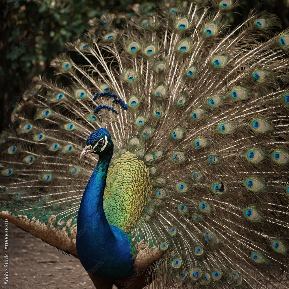 Fototapeta premium Snap a peacock courting with its feathers spread.