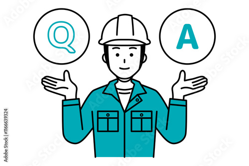 Q&Aを受け付ける作業員の男性