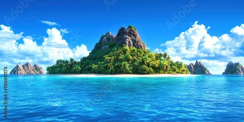 tropical island in the blue ocean
