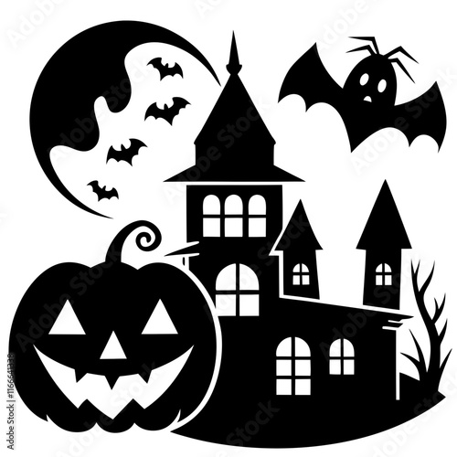 Halloween Icons: Pumpkins, Ghosts, and Haunted House Symbols photo