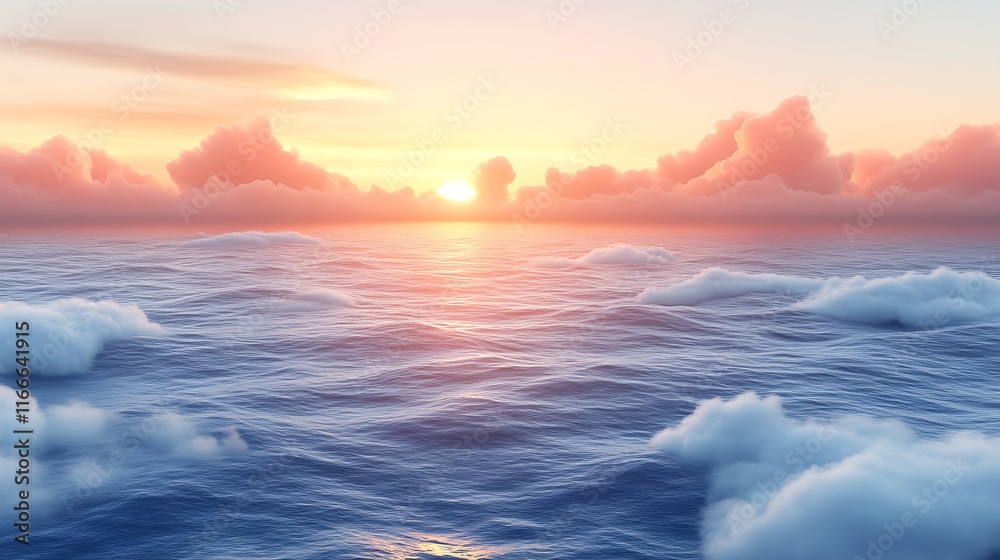 Fototapeta premium Serene Sunset Ocean Scene With Clouds Above