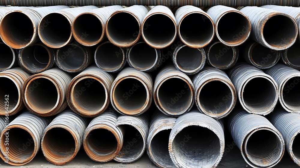 Stacked Metal Pipes Showing Circular Openings Stacked Metal Pipes Showing Circular Openings