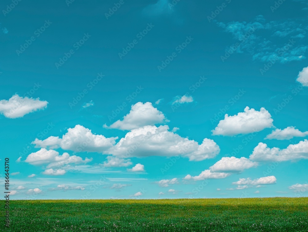 A bright blue sky with white clouds above a green grass field, . The background is clean and simple, creating an atmosphere of tranquility and beauty. A bright blue sky with white clouds above a green grass field, . The background is clean and simple, creating an atmosphere of tranquility and beauty.