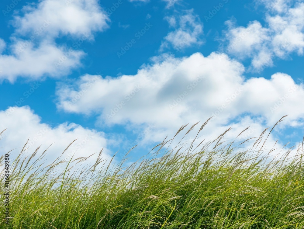 A bright blue sky with white clouds above a green grass field, . The background is clean and simple, creating an atmosphere of tranquility and beauty. A bright blue sky with white clouds above a green grass field, . The background is clean and simple, creating an atmosphere of tranquility and beauty.