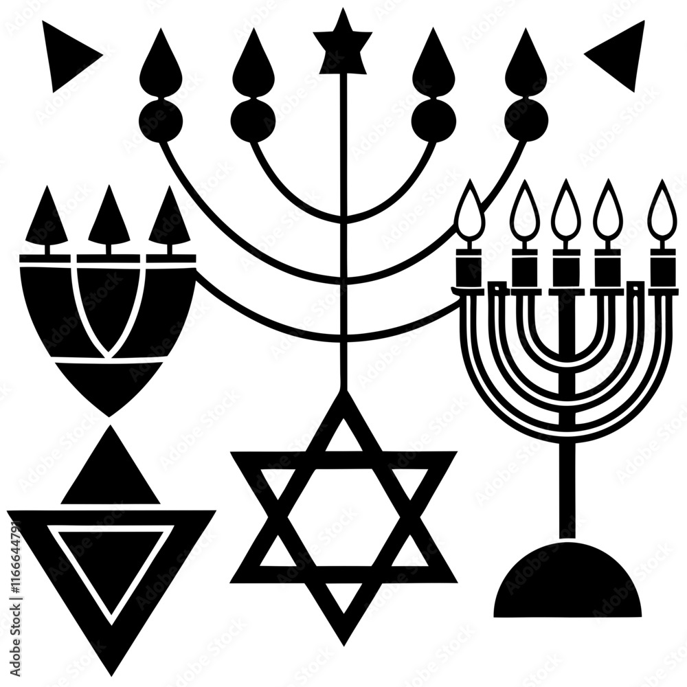 Hanukkah Lights: Dreidels, Menorahs, and Star of David Icons Hanukkah Lights: Dreidels, Menorahs, and Star of David Icons