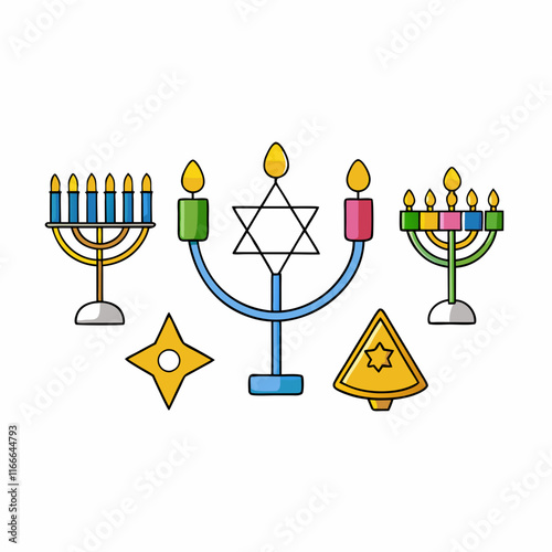 Hanukkah Lights: Dreidels, Menorahs, and Star of David Icons photo