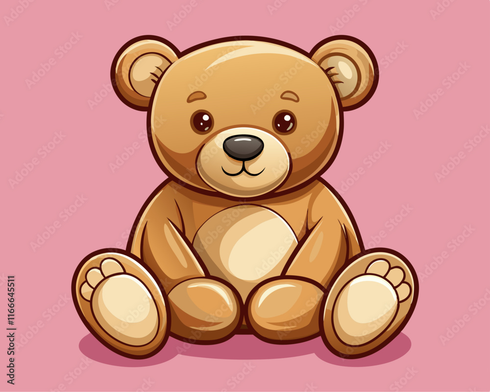 Fototapeta premium A soft plush teddy bear in light brown, resting on a baby pink background