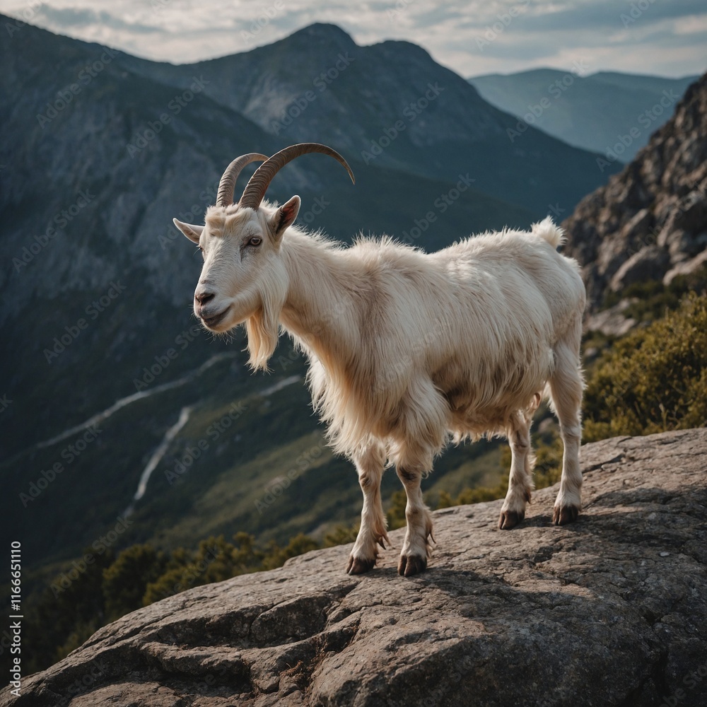 Obraz premium Photograph a goat balancing on a rock.