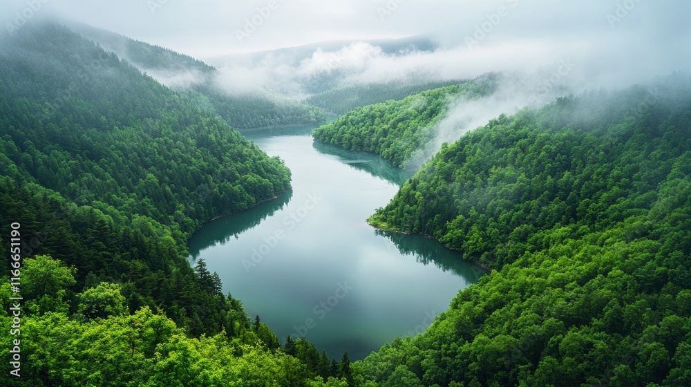 green forest, top view. Green environment concept. The background is a lake with fog and clouds. Natural lighting. Professional color grading. Sharp details. High resolution. Beautiful soft light green forest, top view. Green environment concept. The background is a lake with fog and clouds. Natural lighting. Professional color grading. Sharp details. High resolution. Beautiful soft light