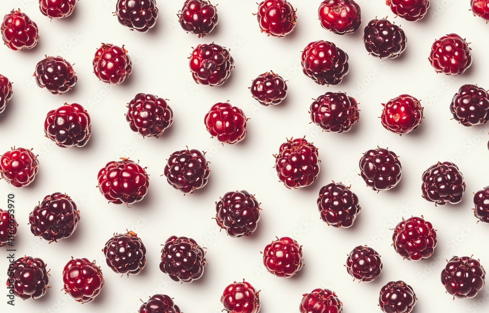 Scattered ripe blackberries on white background. Scattered ripe blackberries on white background.