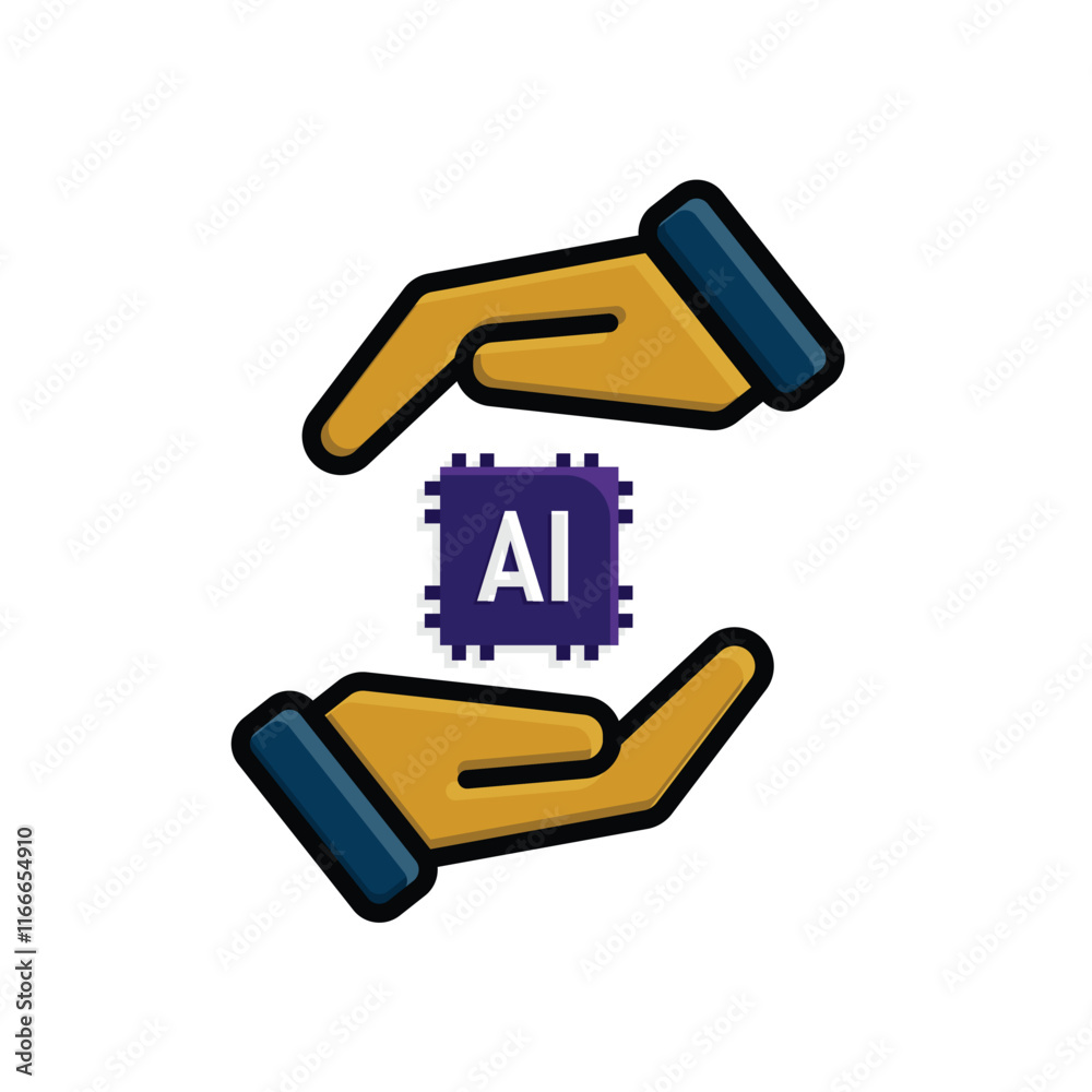 brain icon. artificial intelligence chip in hand. Chip design in hand. Education, technology and brain protection vector design. colored flat design style brain icon. artificial intelligence chip in hand. Chip design in hand. Education, technology and brain protection vector design. colored flat design style