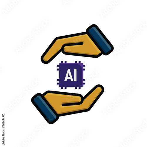 brain icon. artificial intelligence chip in hand. Chip design in hand. Education, technology and brain protection vector design. colored flat design style