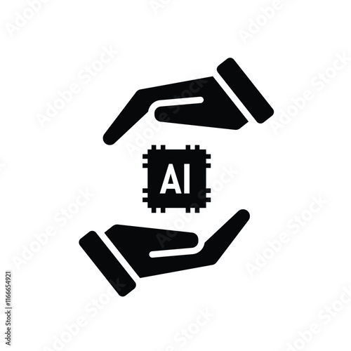 brain icon. artificial intelligence chip in hand. Chip design in hand. Education, technology and brain protection vector design. Solid design style