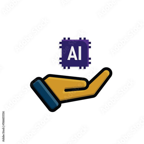 brain icon. artificial intelligence chip in hand. Chip design in hand. Education, technology and brain protection vector design. colored flat design style