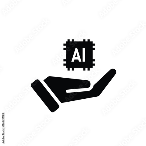 brain icon. artificial intelligence chip in hand. Chip design in hand. Education, technology and brain protection vector design. Solid design style