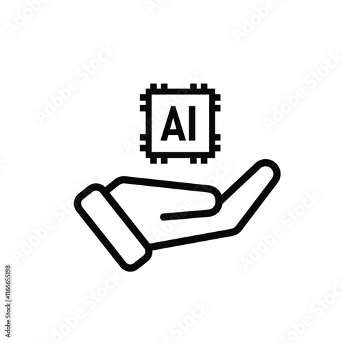 brain icon. artificial intelligence chip in hand. Chip design in hand. Education, technology and brain protection vector design. Line design style