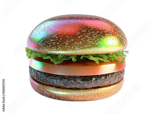 Isolated Golden Burger with Lettuce and Tomato photo