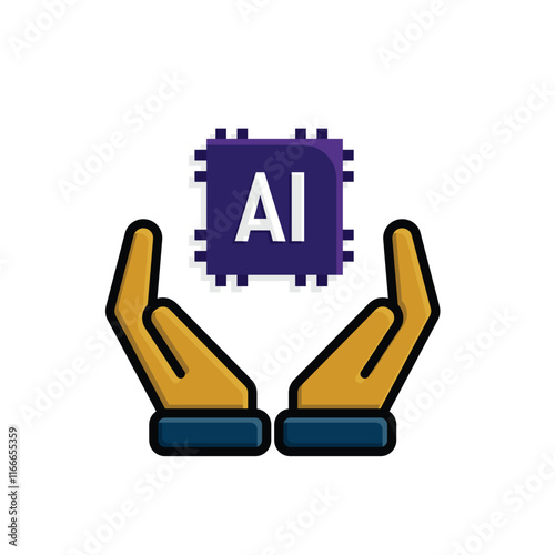 brain icon. artificial intelligence chip in hand. Chip design in hand. Education, technology and brain protection vector design. colored flat design style